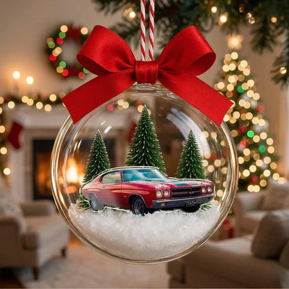 Acrylic Snow Globe Ornament, Personalized Classic Car Winter Scene, Creative Keepsake Gift for Car Lovers