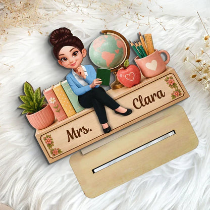 Personalized Teacher Books And Globe Wooden Plaque