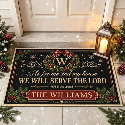 We Will Serve the Lord Standard Doormat, Personalized Christmas Entryway Decor, Creative Gift for Family