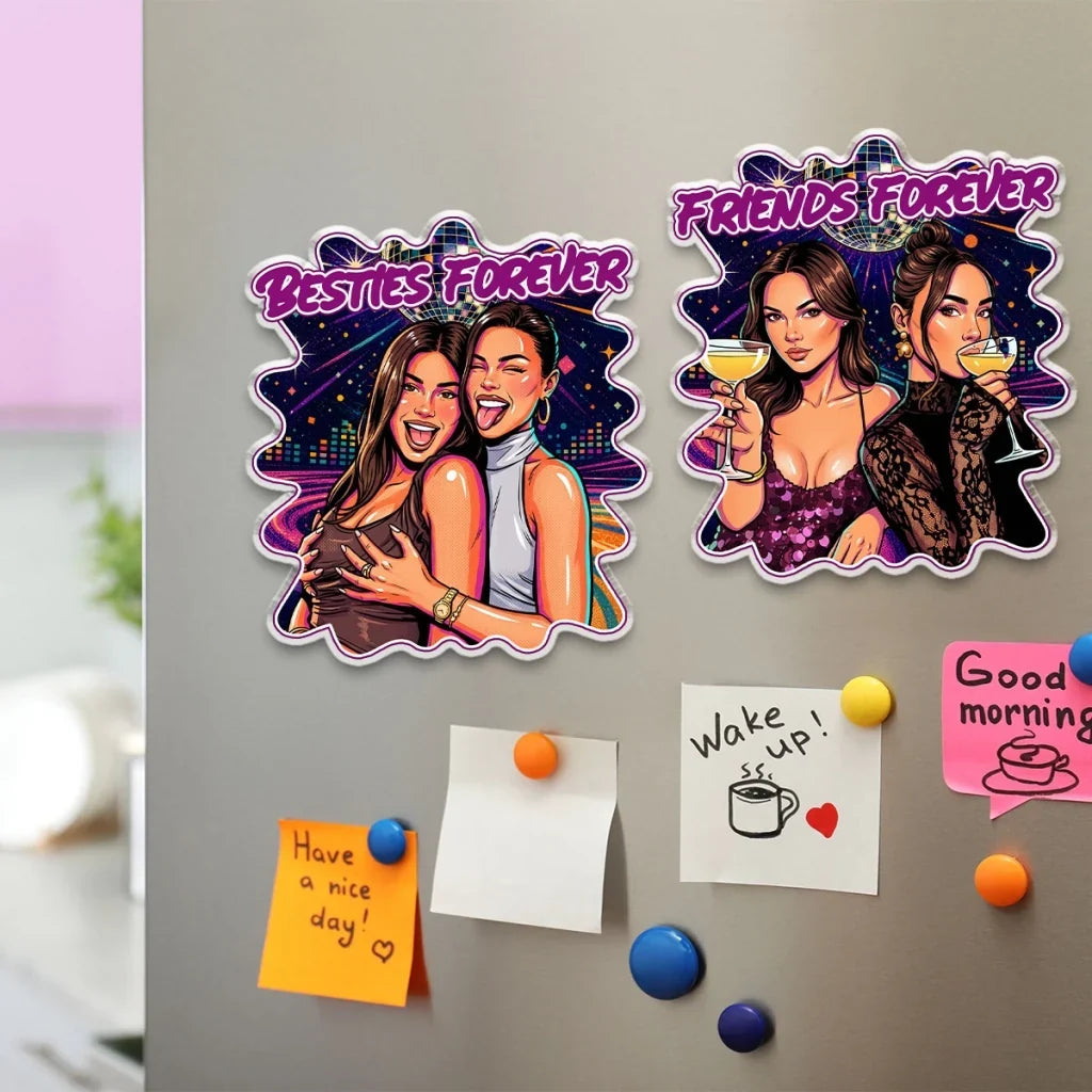 Personalized Besties Forever Cartoon Friends Acrylic Magnet