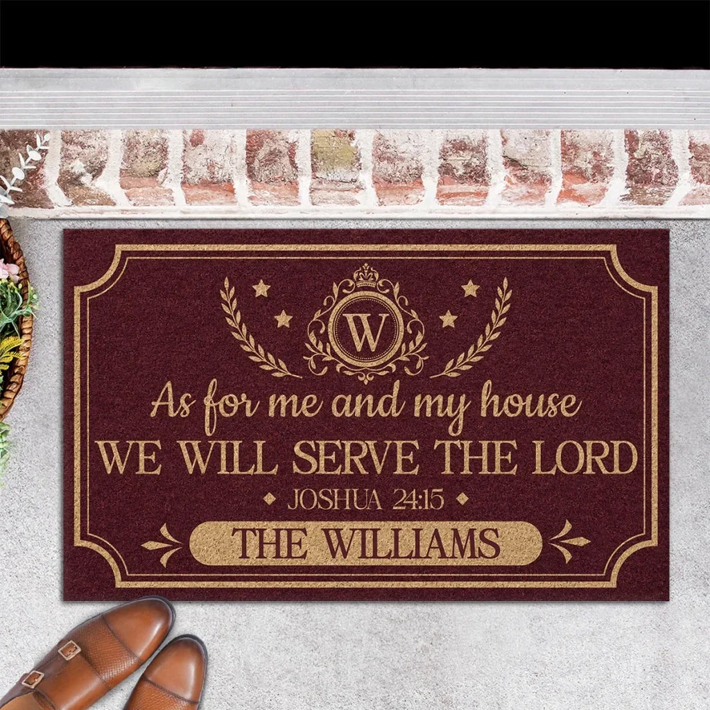 Personalized Standard Doormat, Burgundy and Gold Christian Crest, Unique Housewarming Gift for Family