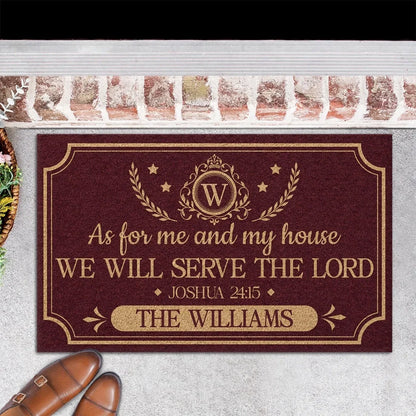 Personalized Standard Doormat, Burgundy and Gold Christian Crest, Unique Housewarming Gift for Family