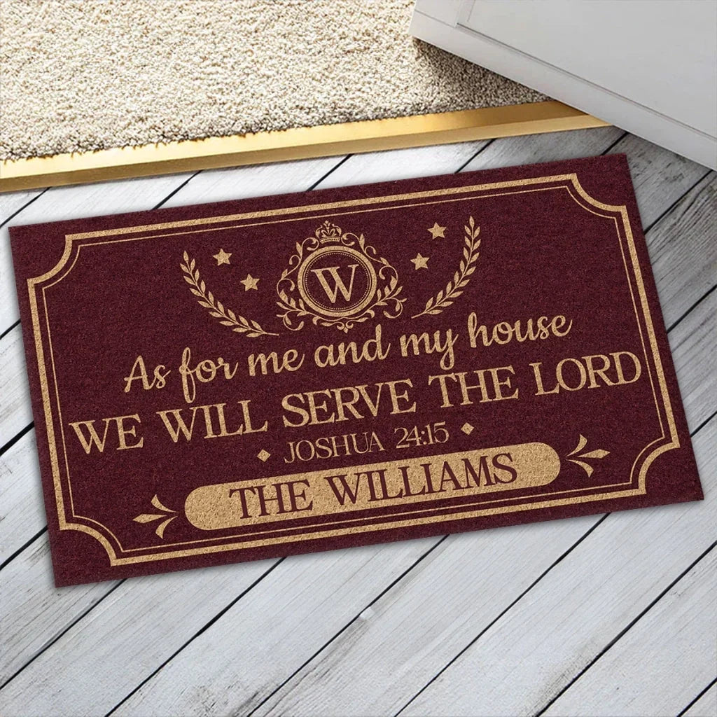 Personalized Standard Doormat, Burgundy and Gold Christian Crest, Unique Housewarming Gift for Family