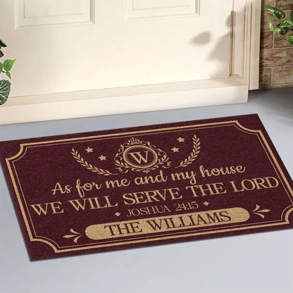 Personalized Standard Doormat, Burgundy and Gold Christian Crest, Unique Housewarming Gift for Family