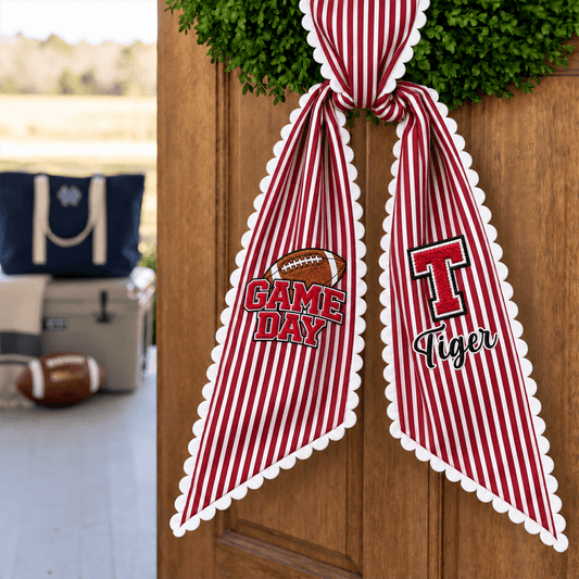 Personalized Striped Football Game Day Embroidered Wreath Sash