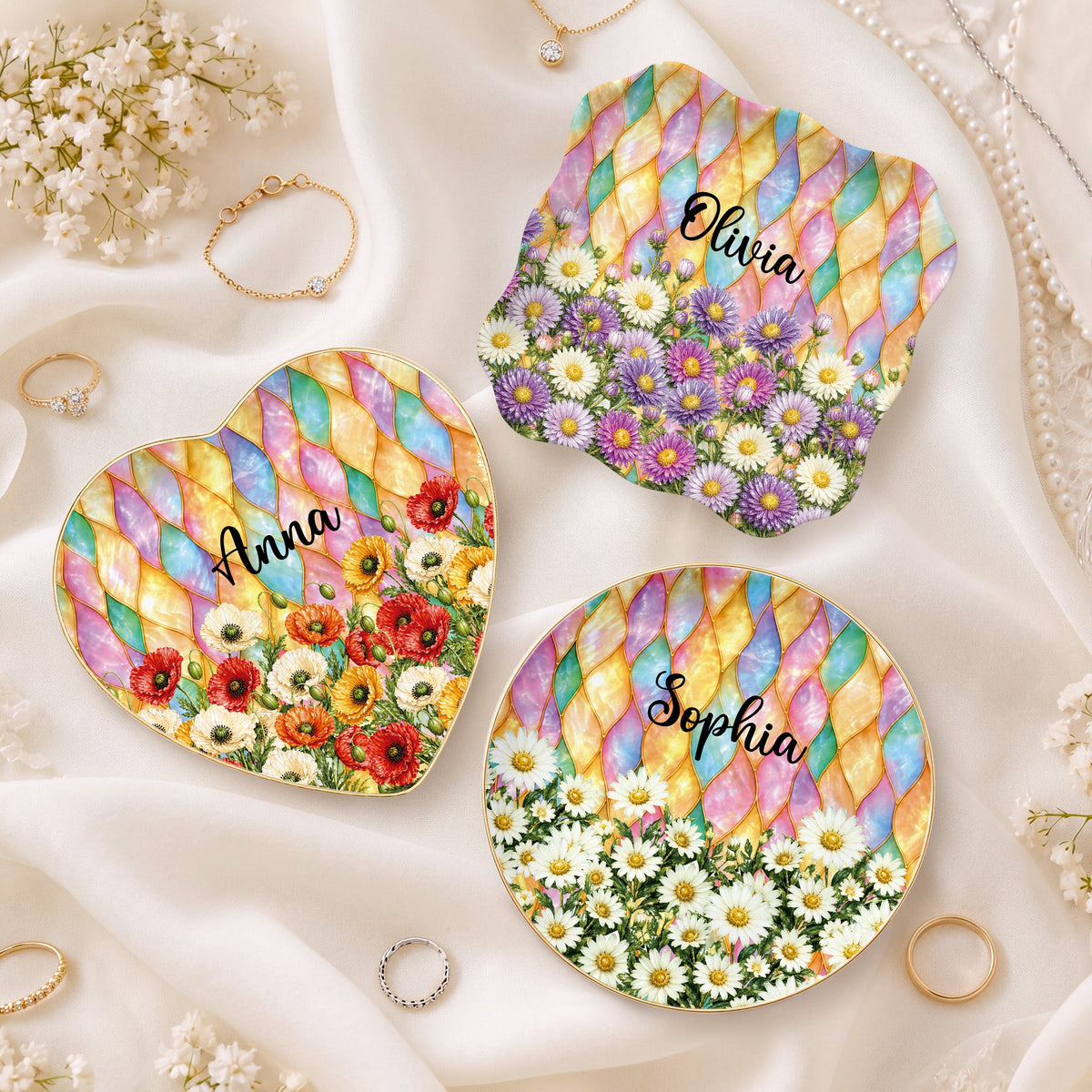 Personalized Birth Flower Ceramic Jewelry Dish