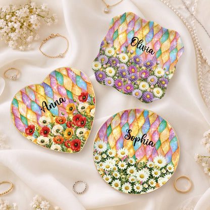 Personalized Birth Flower Ceramic Jewelry Dish