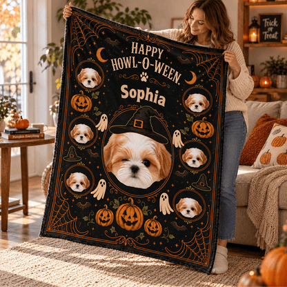 Personalized Spooky Halloween Pet Photo Fleece Blanket