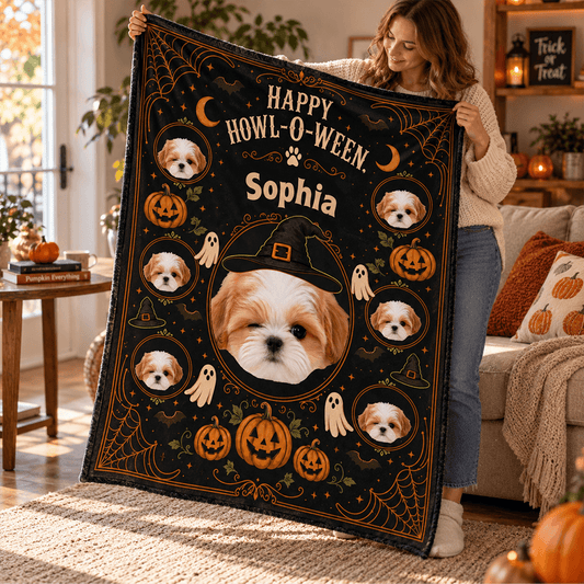 Personalized Spooky Halloween Pet Photo Fleece Blanket
