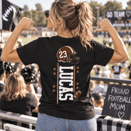 Personalized Football Mom Dual Print Shirt, Custom Name & Number Tee, Hoodie or Sweatshirt, Game Day Gift