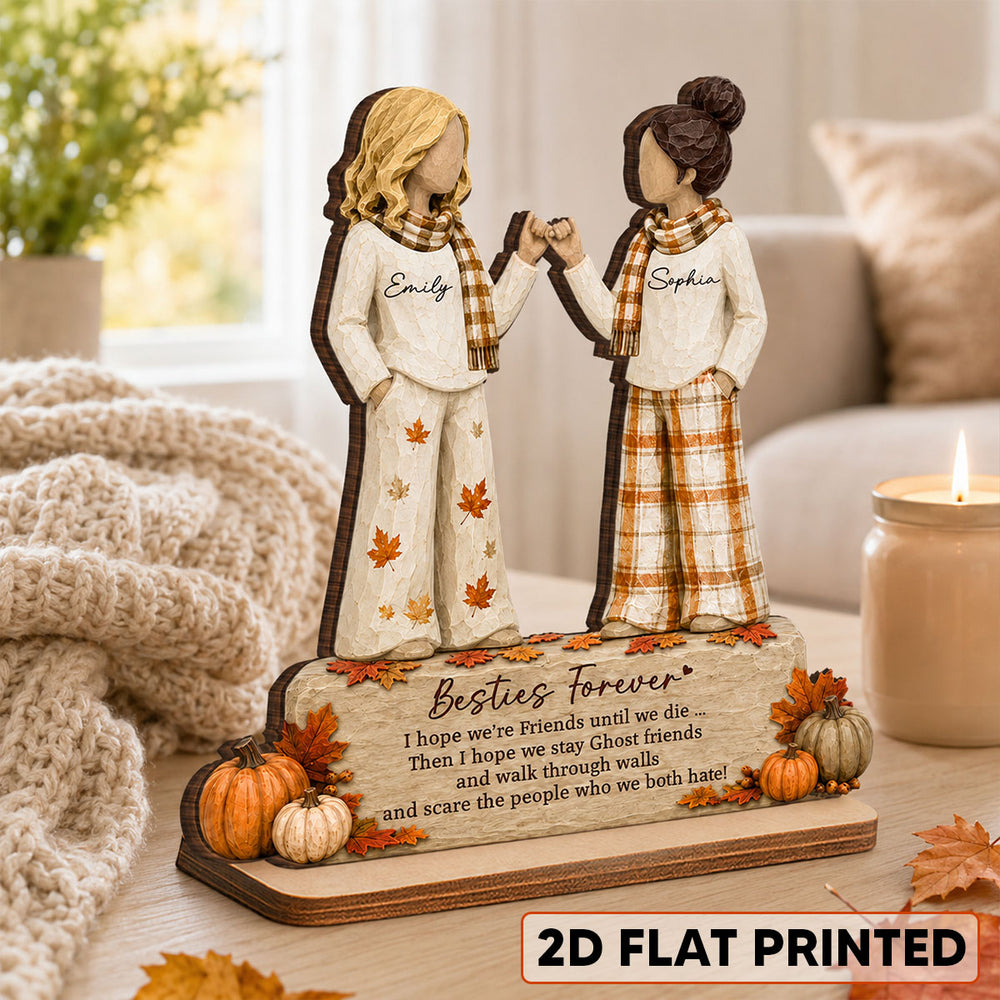 Personalized 2-Layer Wooden Plaque, Autumn Pinky Promise Scene, Unique Gift for a Friend