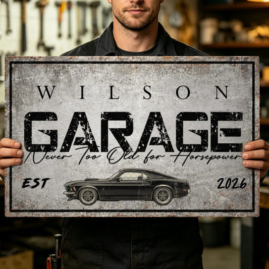 Personalized Vintage Muscle Car Garage Rectangular Iron Metal Sign