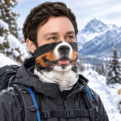 Personalized Printed Neck Gaiter with Playful Gray Dog Face Dog Lovers