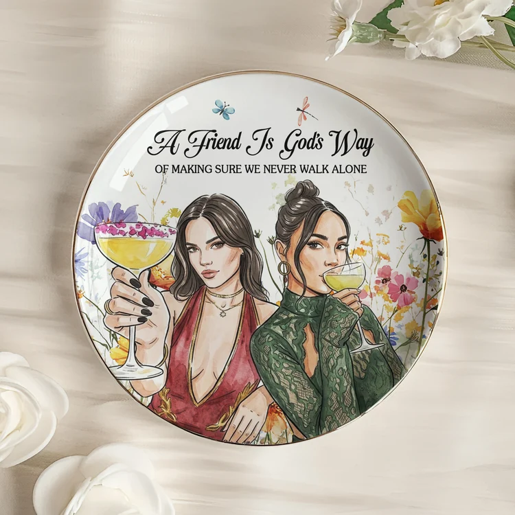 Personalized Friendship Watercolor Floral Jewelry Dish