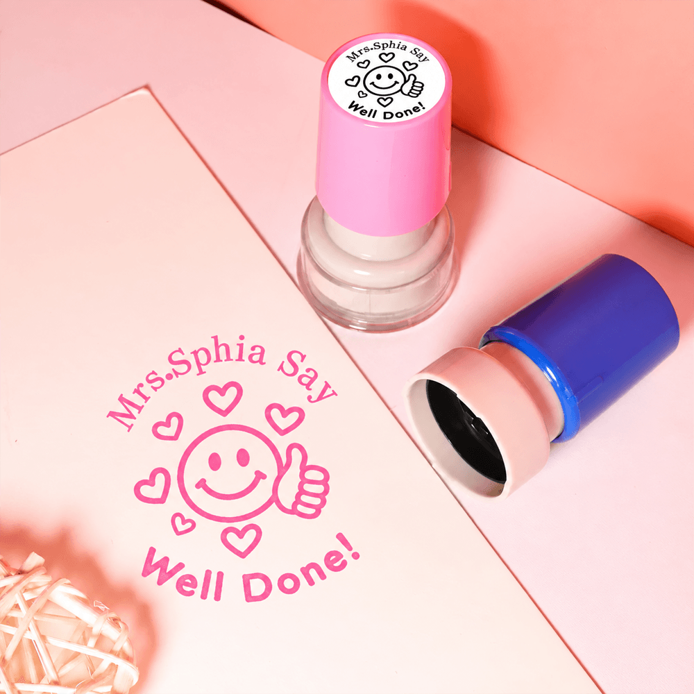 Personalized Teacher Stamp with Colorful Classroom Icons, Creative Gift for Teachers