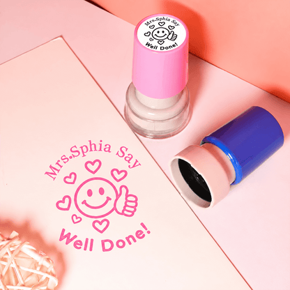 Personalized Teacher Stamp with Colorful Classroom Icons, Creative Gift for Teachers