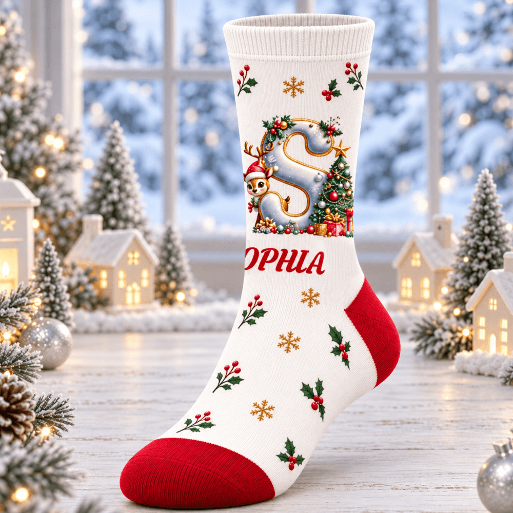 Personalized Christmas Initial Crew Socks