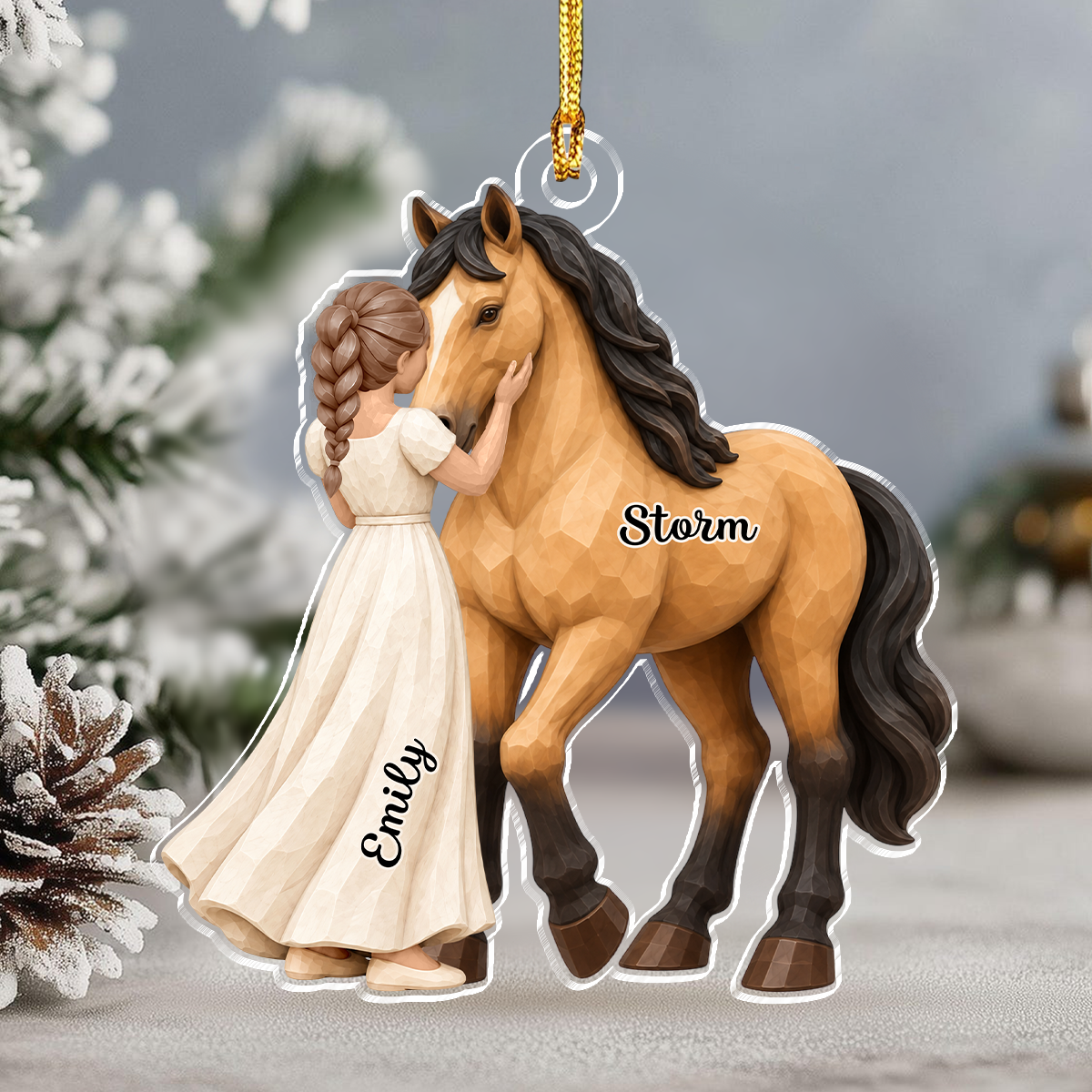 Personalized Girl and Horse Christmas Acrylic Ornament