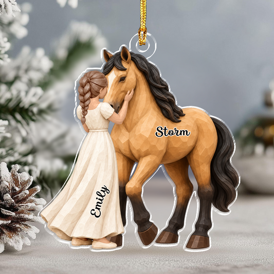Personalized Girl and Horse Christmas Acrylic Ornament