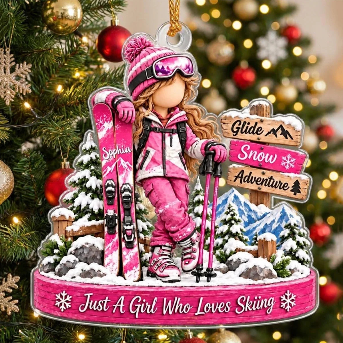 Personalized Skiing Skier Christmas Acrylic Ornament
