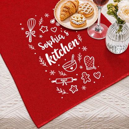 Personalized Red Christmas Kitchen Towel, Festive Baking Design, Unique Gift for Home Cooks