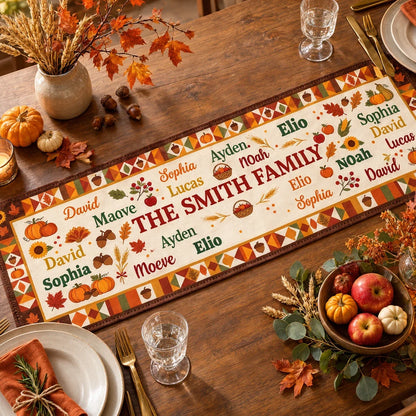 Personalized Fall Pumpkin Sunflower Family Table Runner
