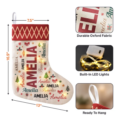 Personalized Festive Word Art LED Christmas Stocking