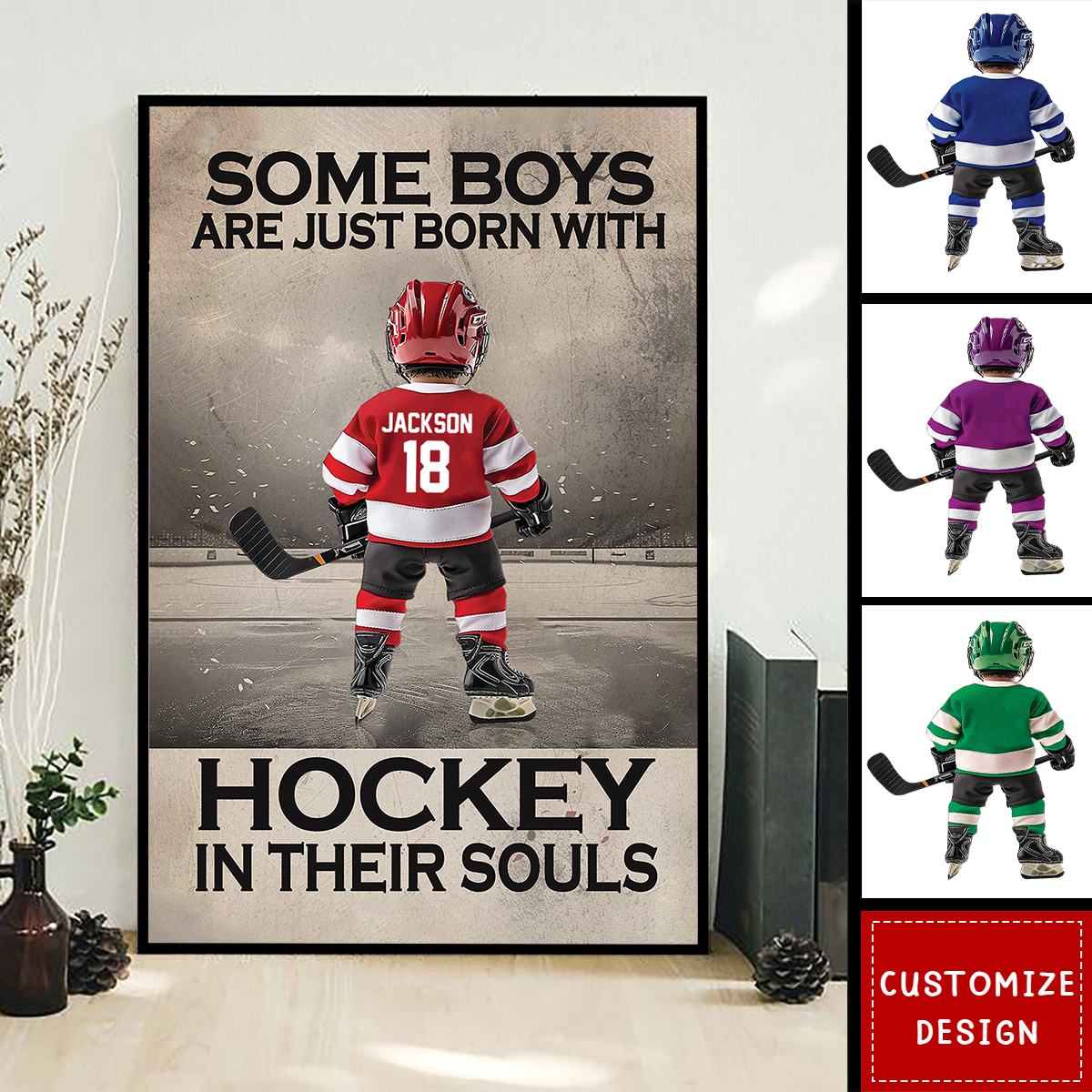 Personalized Born With Hockey Kid Poster or Canvas