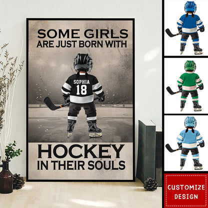 Personalized Born With Hockey Kid Poster or Canvas