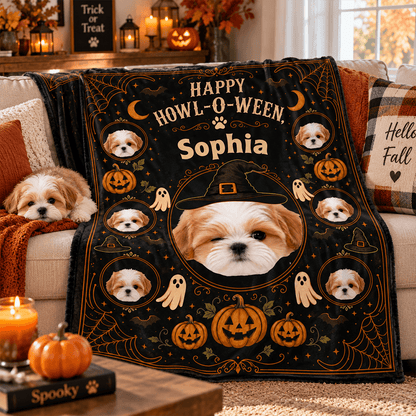 Personalized Spooky Halloween Pet Photo Fleece Blanket