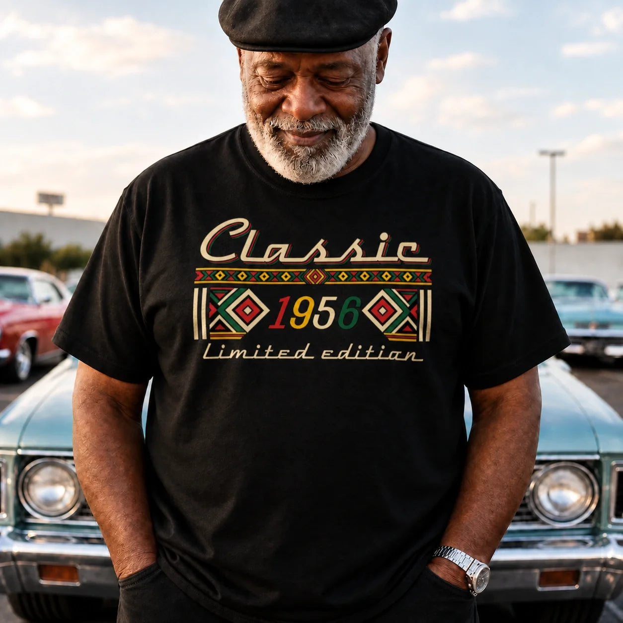 Classic Tee, Personalized Vintage Style Design, Man with Classic Cars, Creative Keepsake Gift for Dad