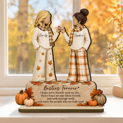 Personalized 2-Layer Wooden Plaque, Autumn Pinky Promise Scene, Unique Gift for a Friend