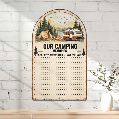 Personalized Shaped Metal Sign, Our Camping Memories with Camper and Campfire, Creative Gift for Couples