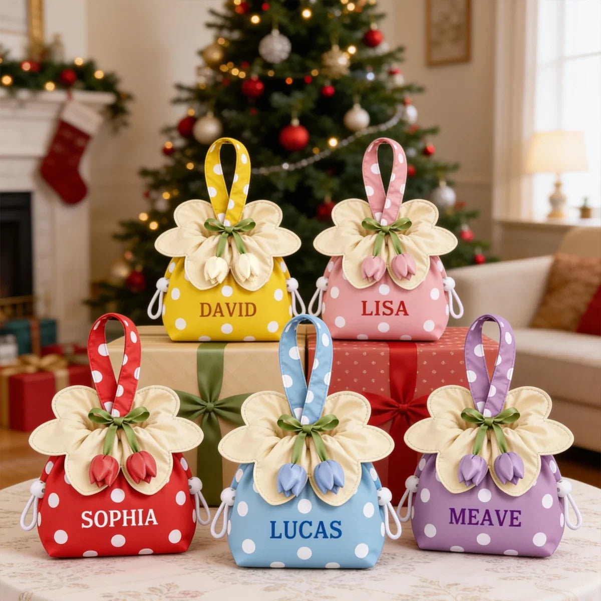 Personalized Embroidered Flower Drawstring Bag