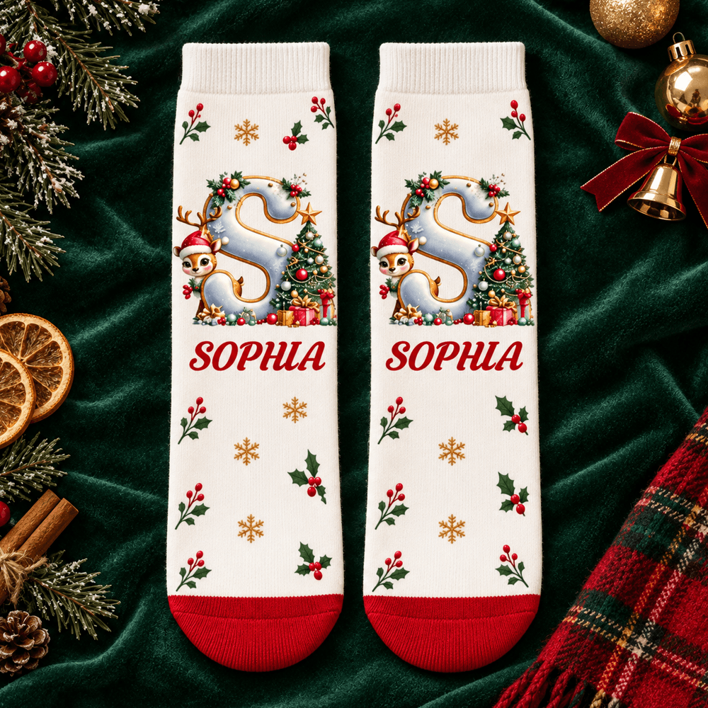 Personalized Christmas Initial Crew Socks