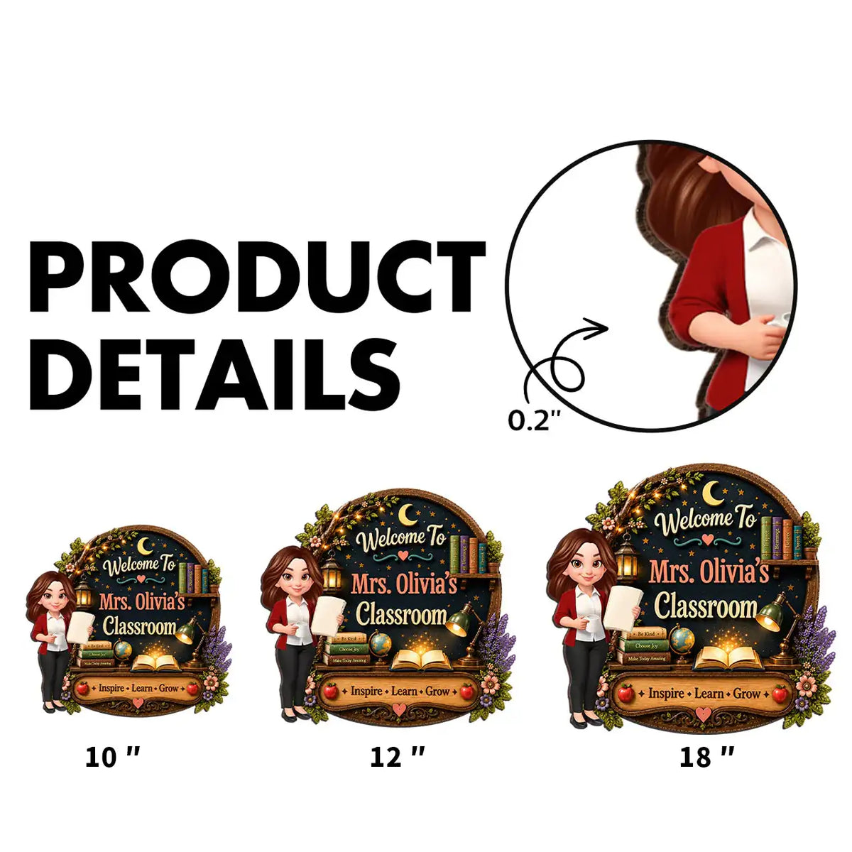 Personalized Inspire Learn Grow Teacher Wooden Sign