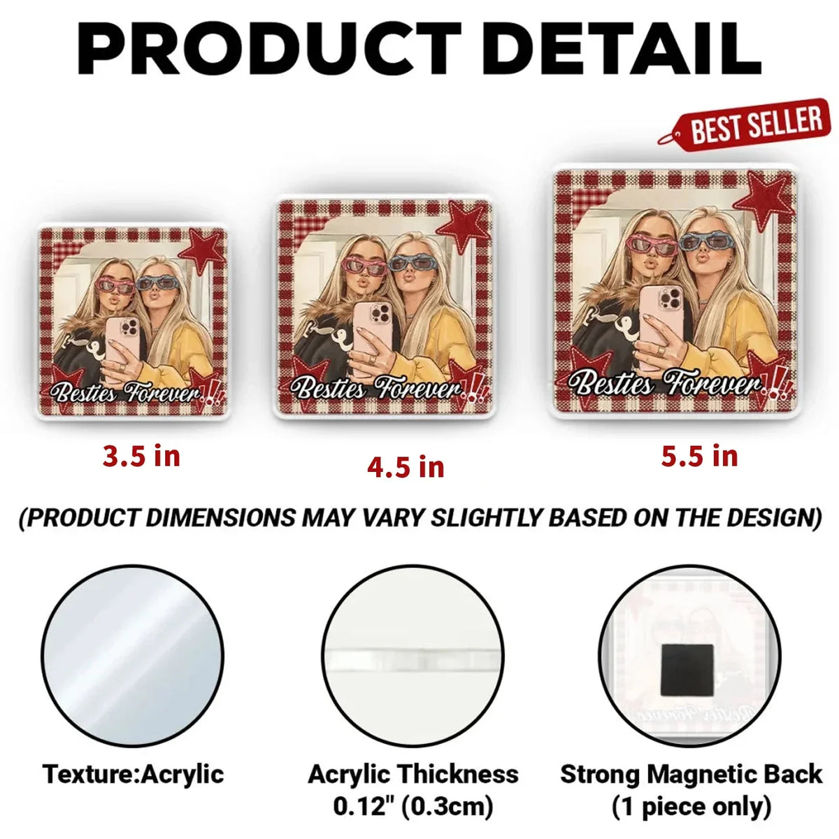 Personalized Acrylic Fridge Magnet, Colorful Plaid Selfie Portrait, Unique Creative Gift for a Close Friend