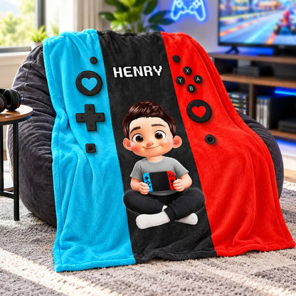 Personalized Young Gamer Holding Console Fleece Blanket