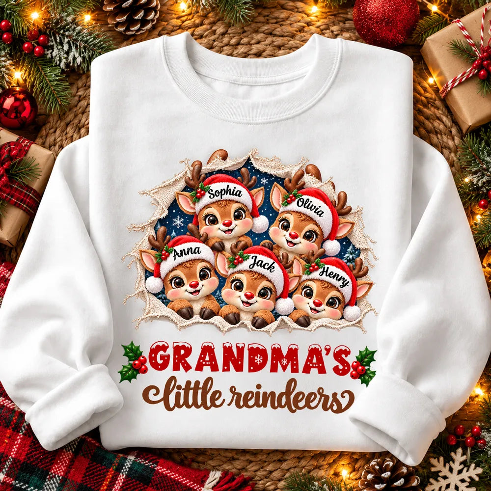 Personalized Cute Reindeer Snow Peeking T-Shirt for Grandma
