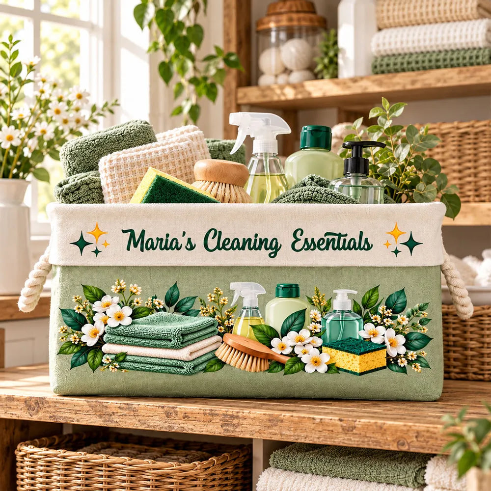 Personalized Rope Basket with Floral Cleaning Design for a Sunlit Home, Unique Gift for Organizers