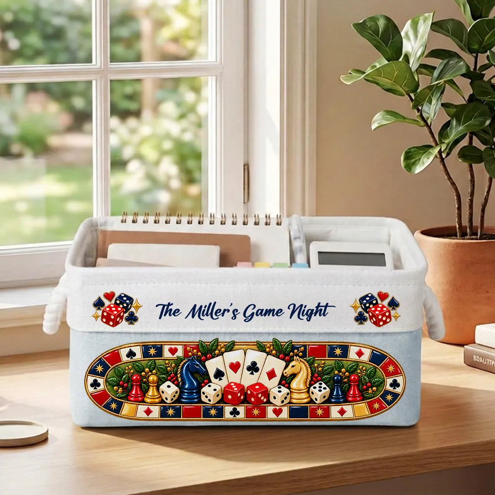 Personalized Cotton Linen Rope Basket, Family Playing Board Games, Unique Game Night Gift