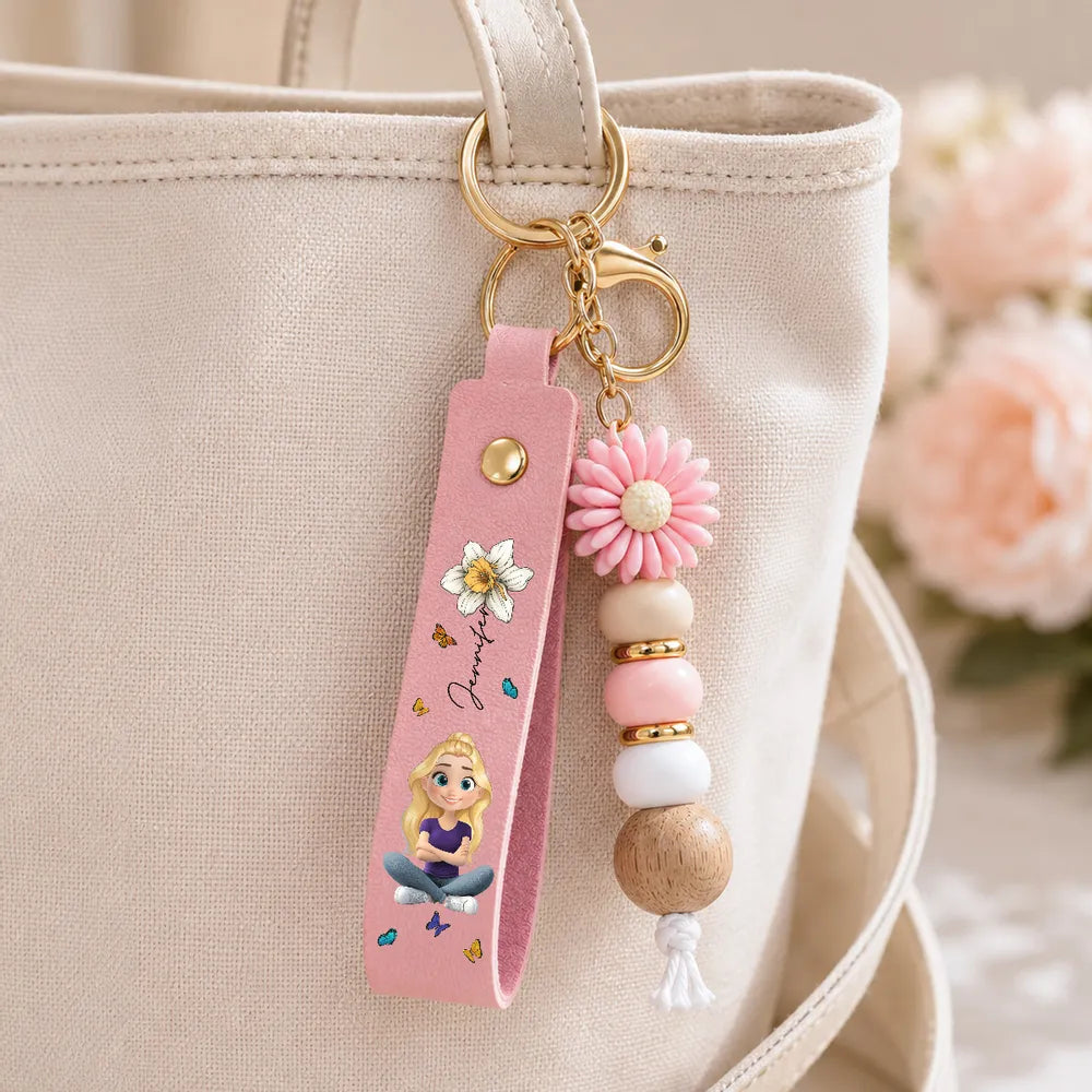 Personalized Birth Flower Daisy Beaded Keychain