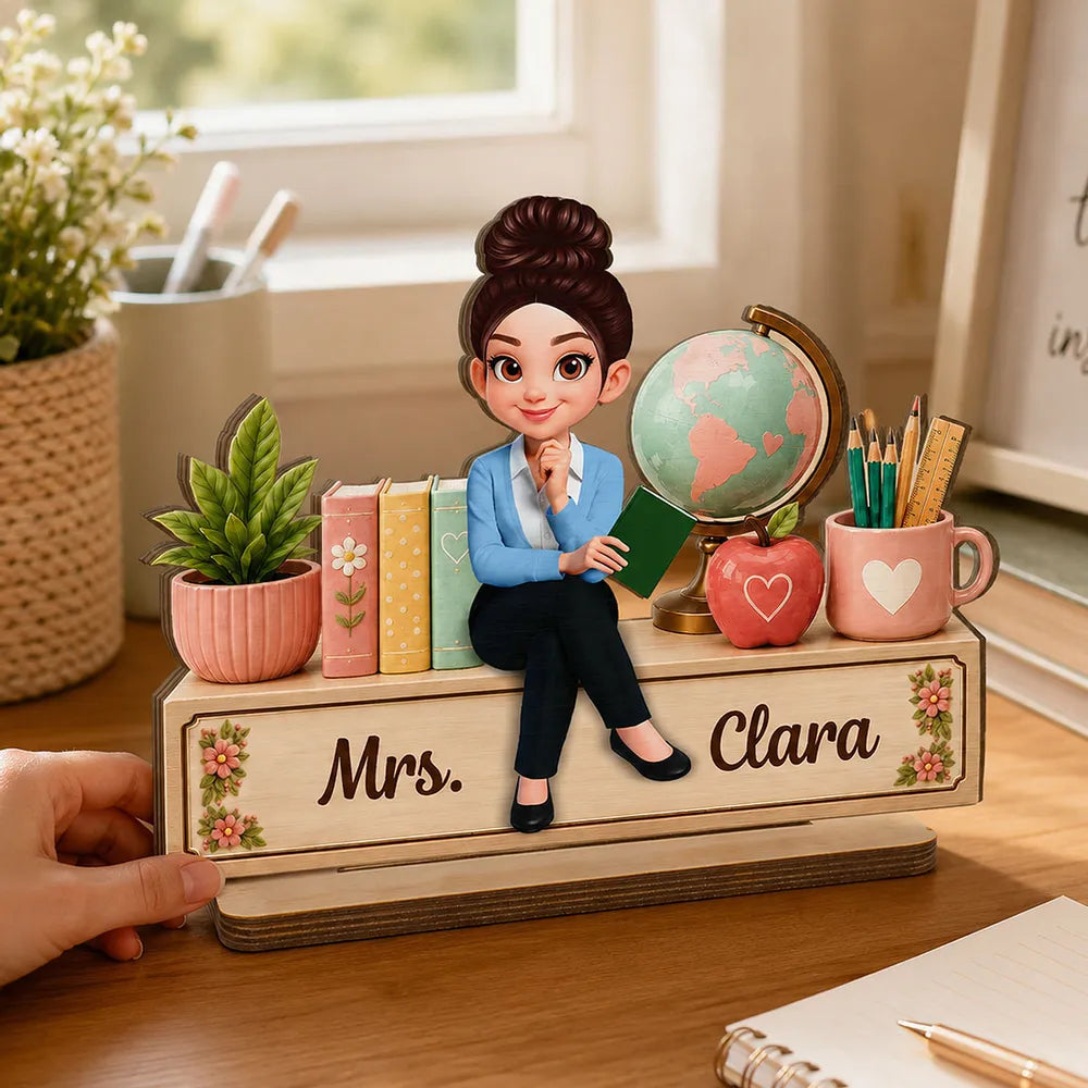 Personalized Teacher Books And Globe Wooden Plaque