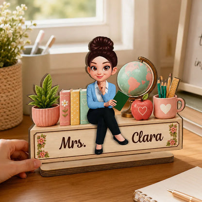 Personalized Teacher Books And Globe Wooden Plaque
