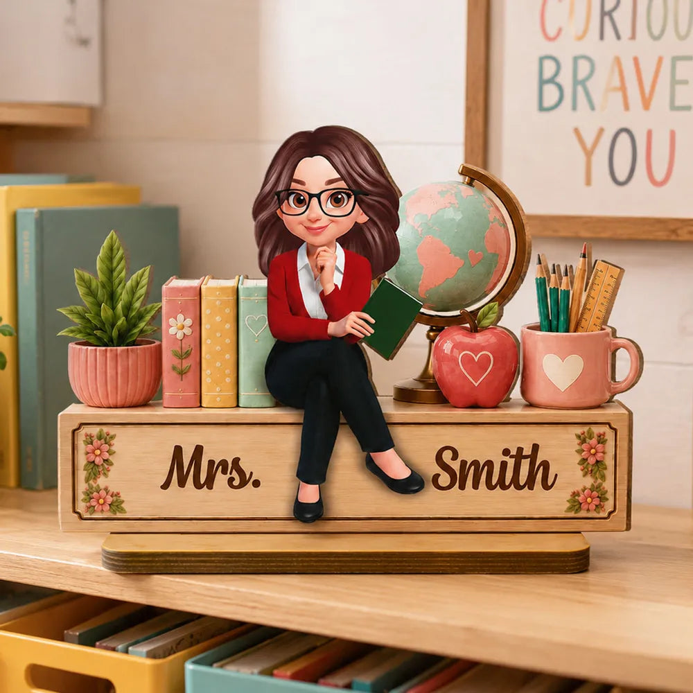 Personalized Teacher Books And Globe Wooden Plaque