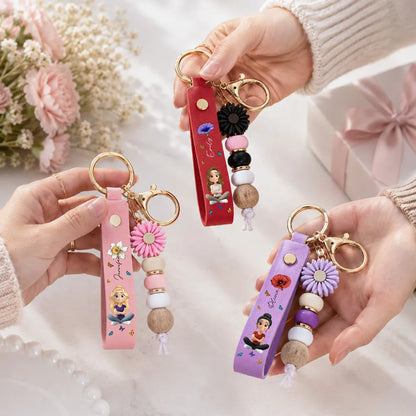 Personalized Birth Flower Daisy Beaded Keychain