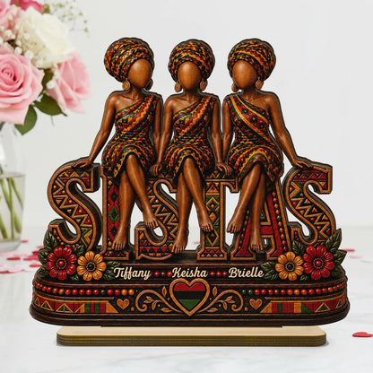Personalized Seated Sistas Wooden Plaque
