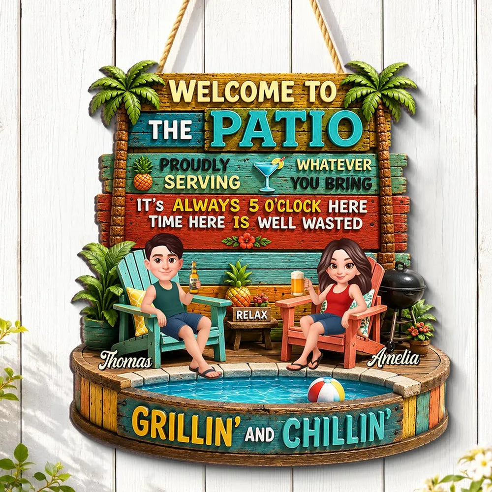 Personalized Grillin And Chillin Patio Wooden Sign