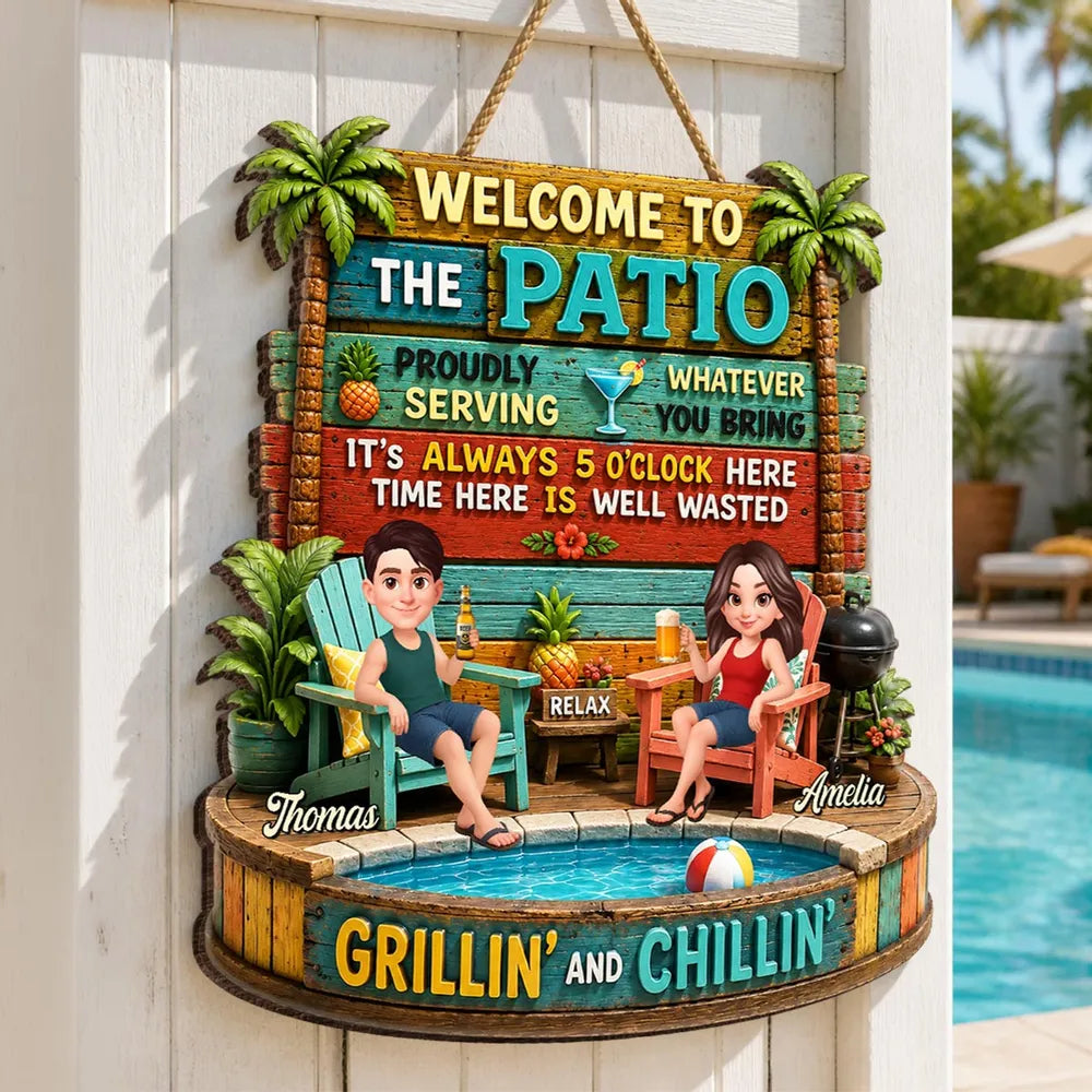Personalized Grillin And Chillin Patio Wooden Sign
