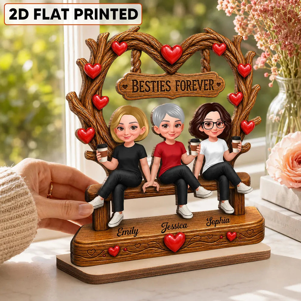 Personalized Besties Forever Heart Canopy Wooden Plaque